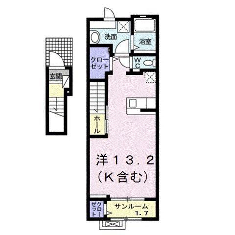 アクアリザイア(ワンルーム/2階)の間取り写真