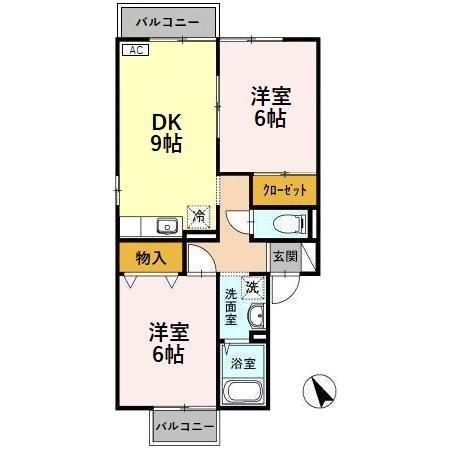ブライダルハイツ問屋町(2DK/1階)の間取り写真