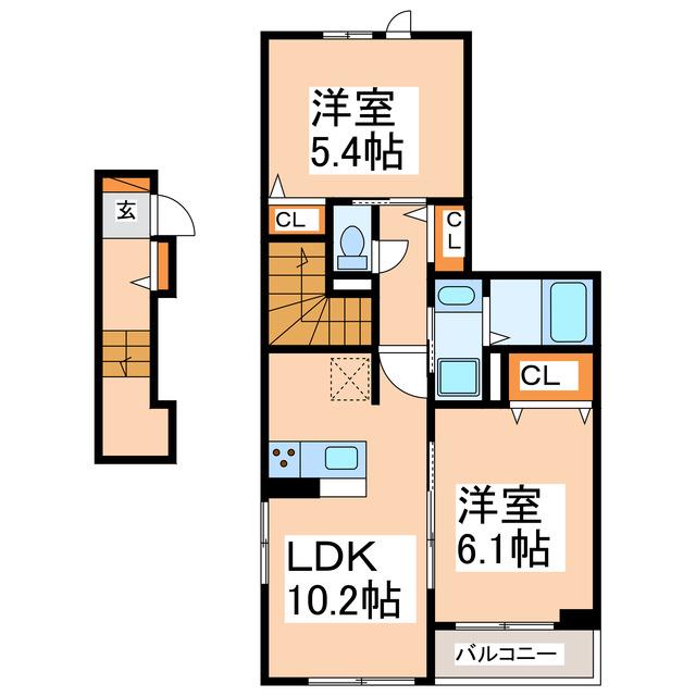 CRECIR(2LDK/2階)の間取り写真