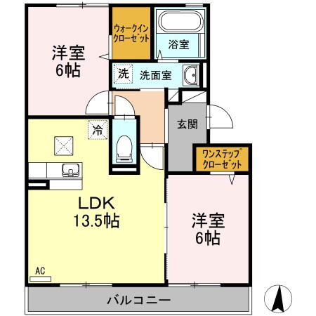 カルチェ ASUKA(2LDK/1階)の間取り写真