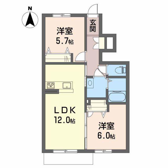 フルールカズンA棟(2LDK/1階)の間取り写真