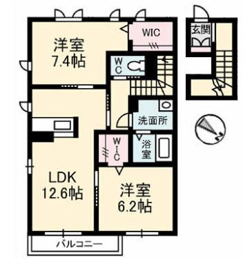 プロヌーブ西本浦B(2LDK/2階)の間取り写真