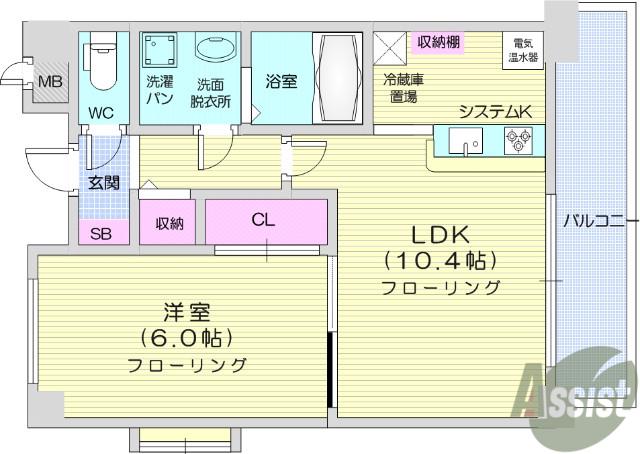 プラッツ木町(1LDK/4階)の間取り写真