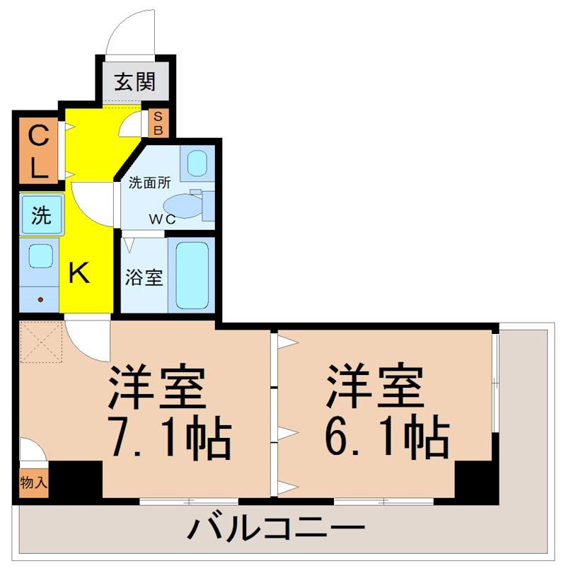アーバンフラッツ新栄(2K/9階)の間取り写真
