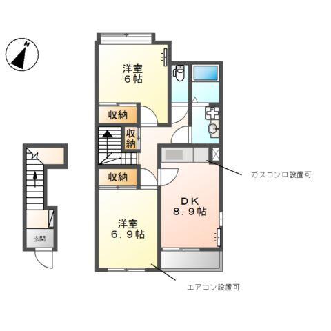 サンジュールイーストB(2DK/2階)の間取り写真