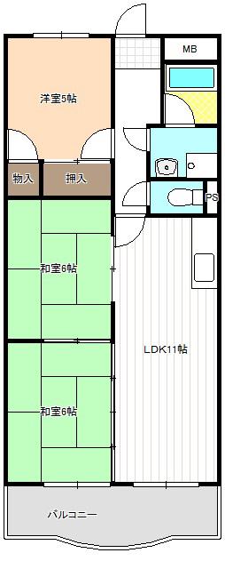 丸二サンハイツ(3LDK/5階)の間取り写真