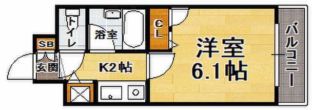 ライオンズマンション天神西(ワンルーム/1階)の間取り写真