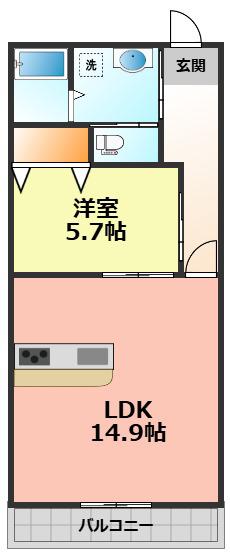 グリーンコート庄内通(1LDK/3階)の間取り写真