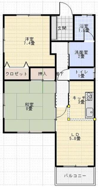 ロハスYK(2LDK/2階)の間取り写真