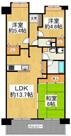 ファミール金剛ヒルズソシエテ(3LDK/8階)の間取り写真