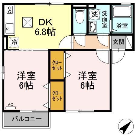 ガーデンハイムウシオ(2DK/1階)の間取り写真