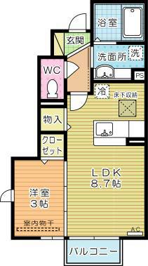 ボヌール沼(1LDK/1階)の間取り写真