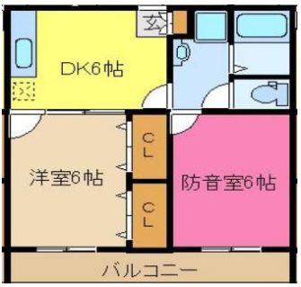 オークビレッヂ国立(2DK/2階)の間取り写真