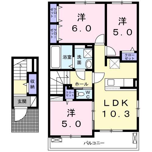 フェリーチェI(3LDK/2階)の間取り写真