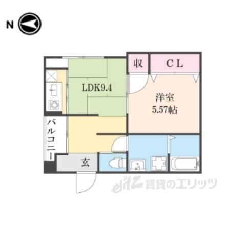 ＪＲ山陰本線 二条駅 徒歩15分 5階建 築10年(1LDK/4階)の間取り写真