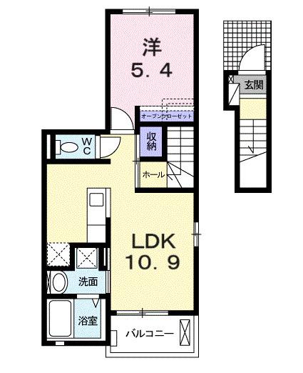 ブルースターガーデン(1LDK/2階)の間取り写真