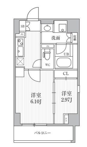 シーズンフラッツ靭本町(2K/6階)の間取り写真