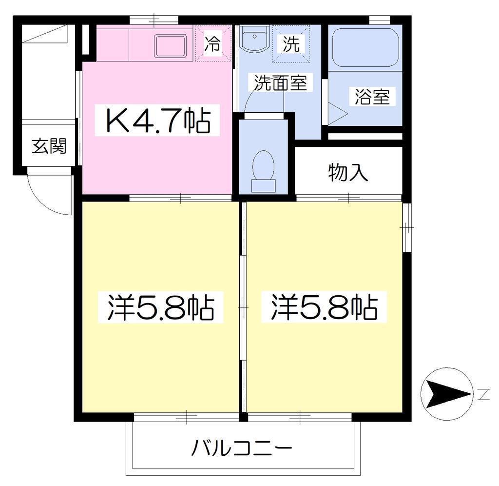 ラポール東通(2K/2階)の間取り写真