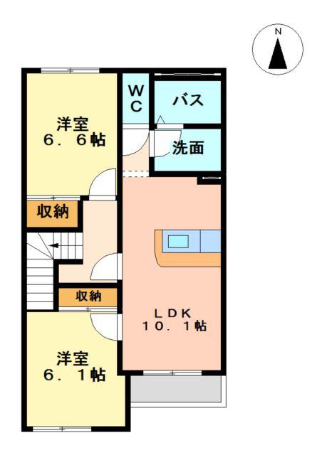 ウッドヒル(2LDK/2階)の間取り写真