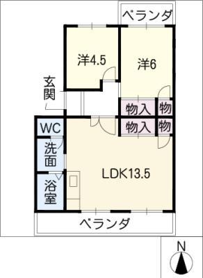 みそらぎハイツII(2LDK/1階)の間取り写真