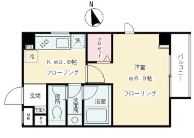 M-AZABUJUBAN(1K/1階)の間取り写真