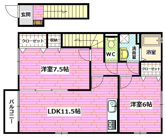 セジュール櫻 C棟(2LDK/2階)の間取り写真