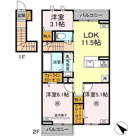 ハレカフア(3LDK/2階)の間取り写真