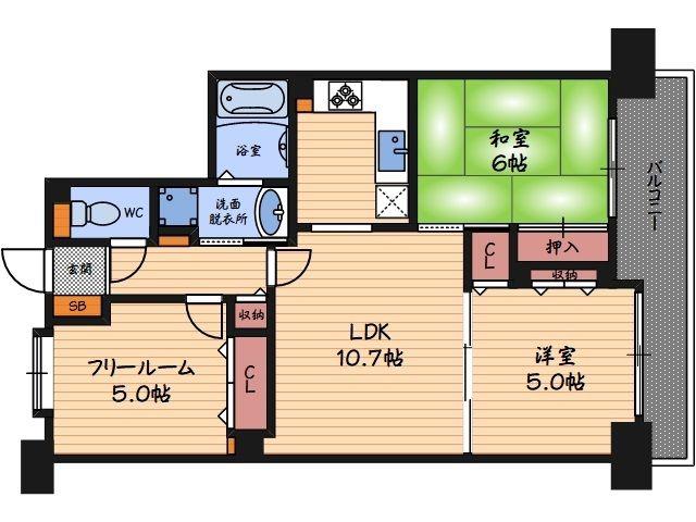 ビューネなんば(3LDK/5階)の間取り写真