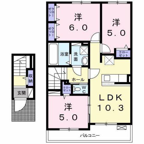 オドゥール・ダムール(3LDK/2階)の間取り写真