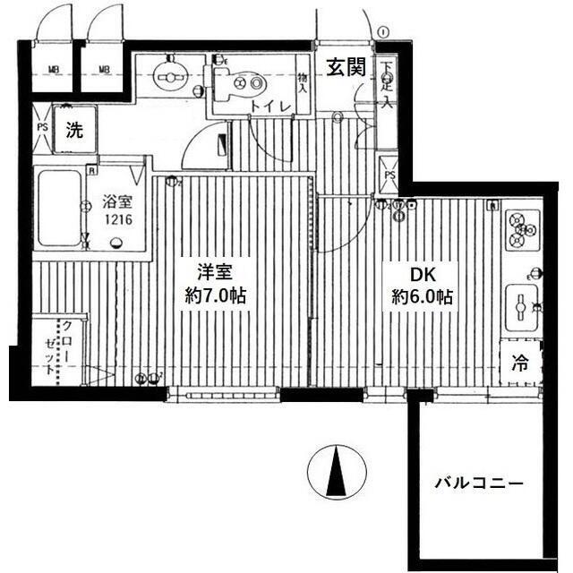 エクセルシオール新宿西戸山(1DK/7階)の間取り写真