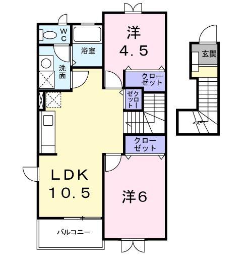 ソレイユ・B(2LDK/2階)の間取り写真