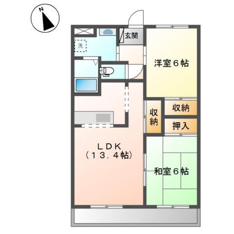 ミィーティア(2LDK/2階)の間取り写真