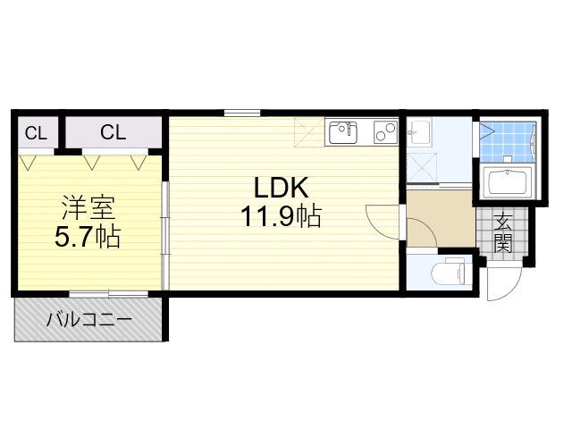 フジパレス旭城北(1LDK/3階)の間取り写真