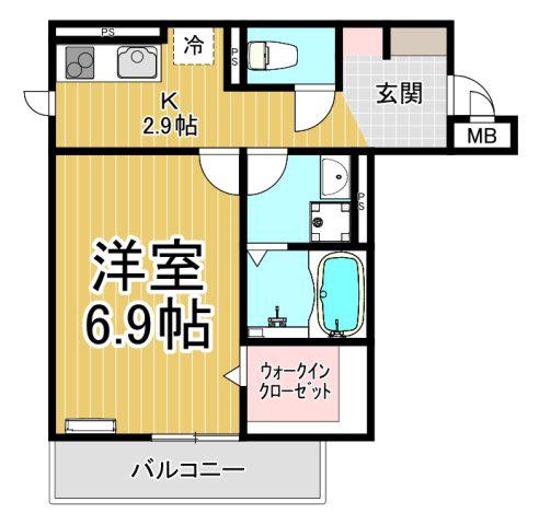 コートドール逆瀬川(1K/1階)の間取り写真
