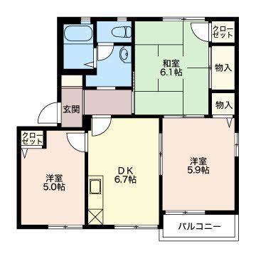 フォーレス西赤砂(3DK/1階)の間取り写真