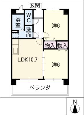 ニューソレイユつるしろ(2LDK/2階)の間取り写真