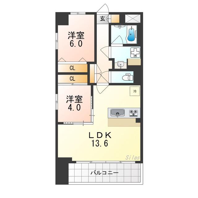 スプランディッドあびこ駅前(2LDK/4階)の間取り写真