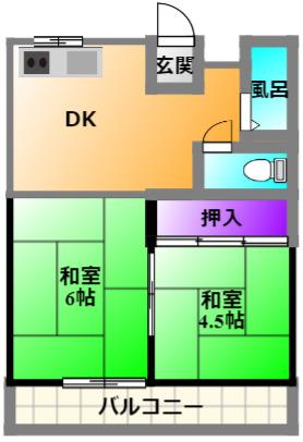 ウイングシャロー小豆餅C(2DK/2階)の間取り写真