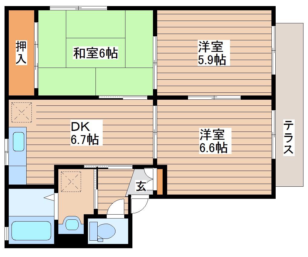 プープリエA(3DK/2階)の間取り写真