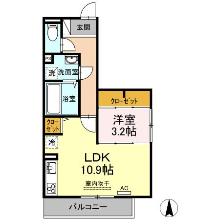 アクシス牛野谷(1LDK/2階)の間取り写真