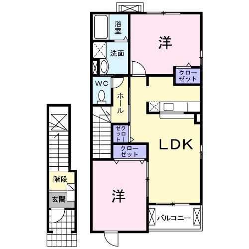 グレイスリバー T・M(2LDK/2階)の間取り写真