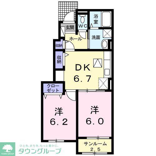 マロン・ドエルB(2DK/1階)の間取り写真