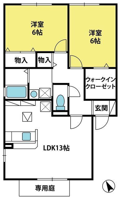 ラ・グランドール壱番館(2LDK/1階)の間取り写真