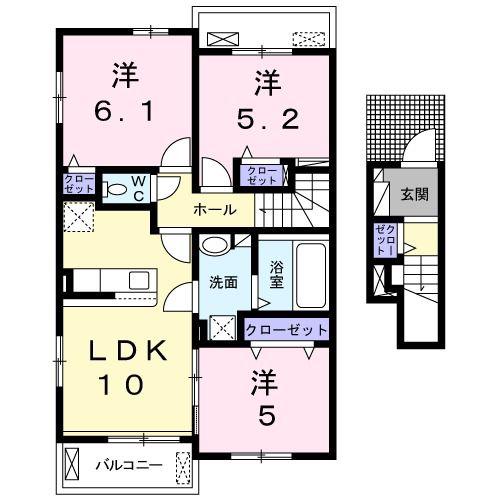 四日市あすなろう鉄道 泊駅(三重) 徒歩15分 2階建 築4年(3LDK/2階)の間取り写真