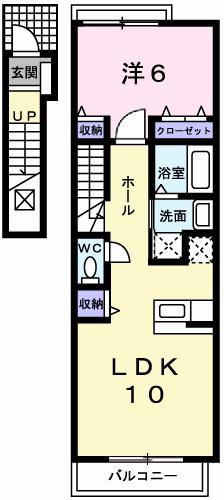ポルテ・ボヌール B(1LDK/2階)の間取り写真