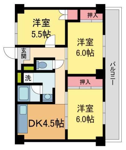 ビレッジハウス山本3号棟(3DK/2階)の間取り写真