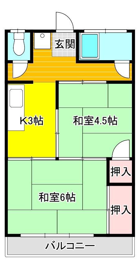 河野アパート(2K/2階)の間取り写真