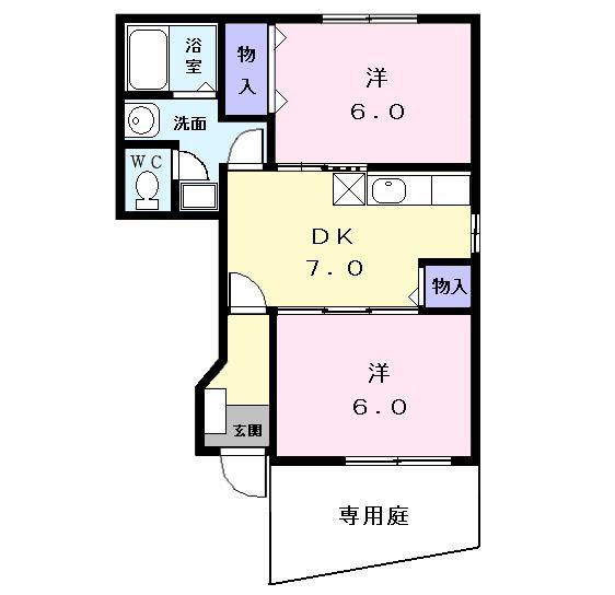 クレスト-ル鈴鹿(2DK/1階)の間取り写真