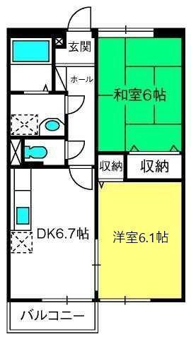 ラフォーレ花・弐番館(2DK/2階)の間取り写真
