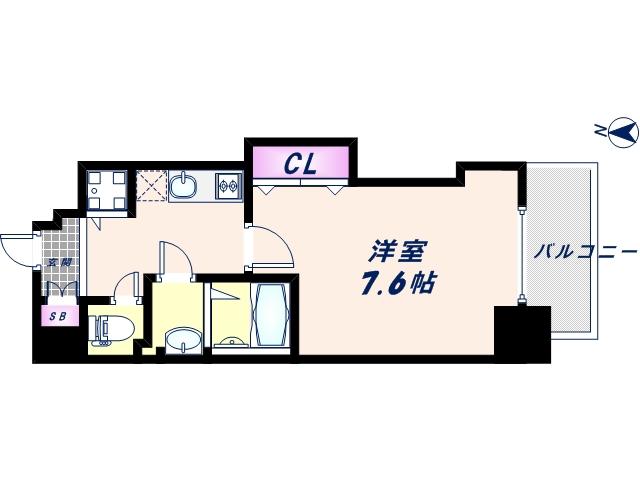 LUXE難波西III(1K/5階)の間取り写真